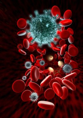 Virus in blood - Scanning Electron Microscopy stylised