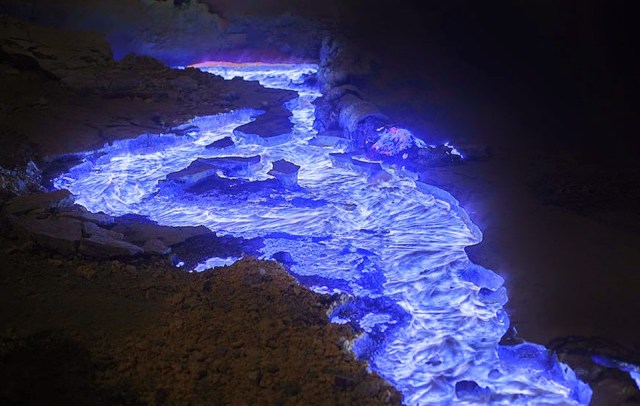 Spectacular Neon Blue Lava Pours From Indonesia's Kawah Ijen Volcano